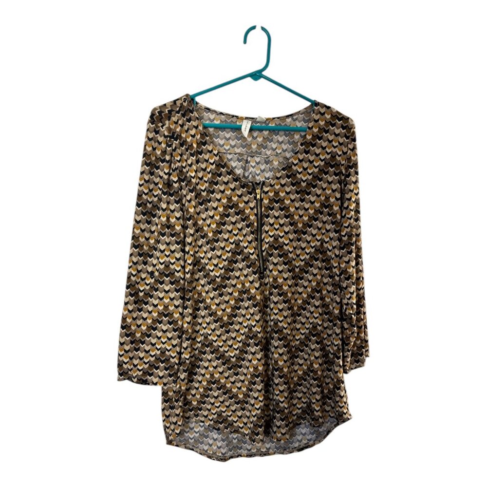 Tacera Women's Chevron Print Blouse 1X - Zipper Detail, Multicolor